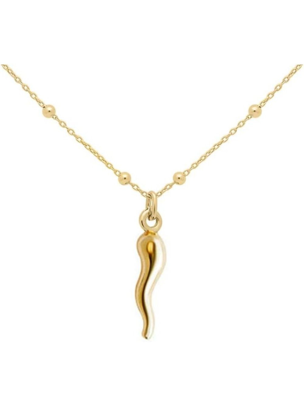 14k Gold Plated Italian Horn Necklace for Women | Lucky Cornicello Pendant